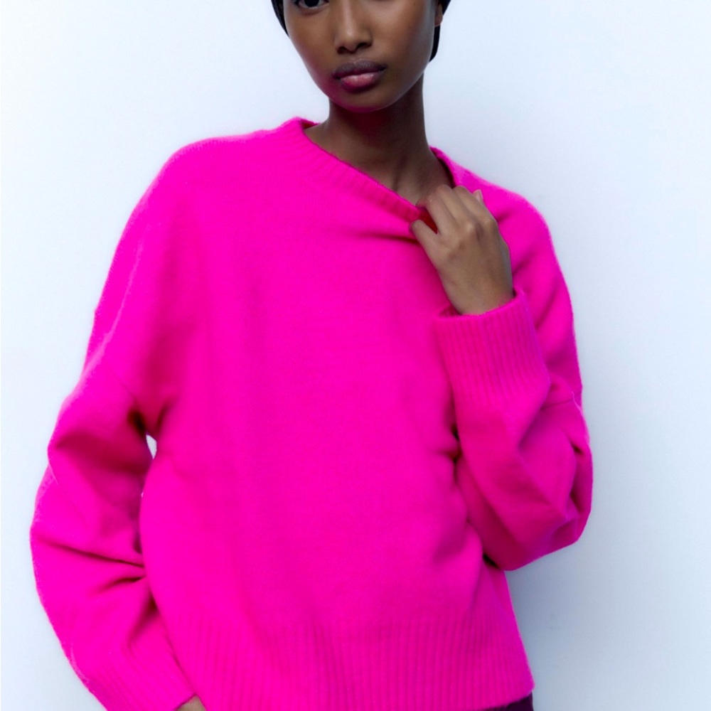 Zara Hot Pink Oversized Knit Sweater